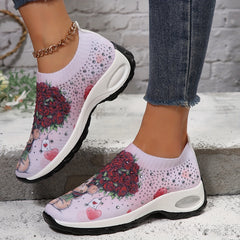 Bear & Floral Pattern Non slip Running Shoes Mesh Breathable Comfortable