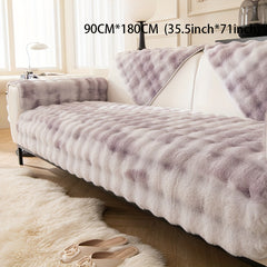 Gradient Faux Rabbit Plush Sofa Cover Winter Thickened Plush Sofa Slipcover