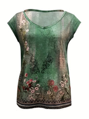 Cap Sleeve V Neck Summer Top