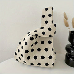 Polka Dot Knitted Shoulder Bag Lightweight Portable Foldable Handbag