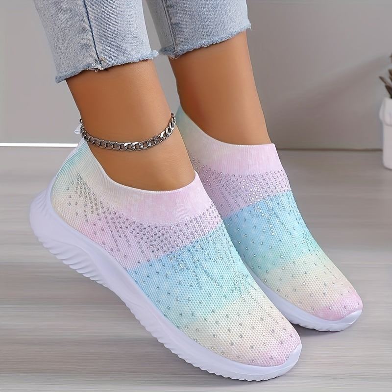 Women's Rainbow Sock Shoes Casual Rhinestone Slip On