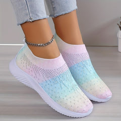 Women's Rainbow Sock Shoes Casual Rhinestone Slip On