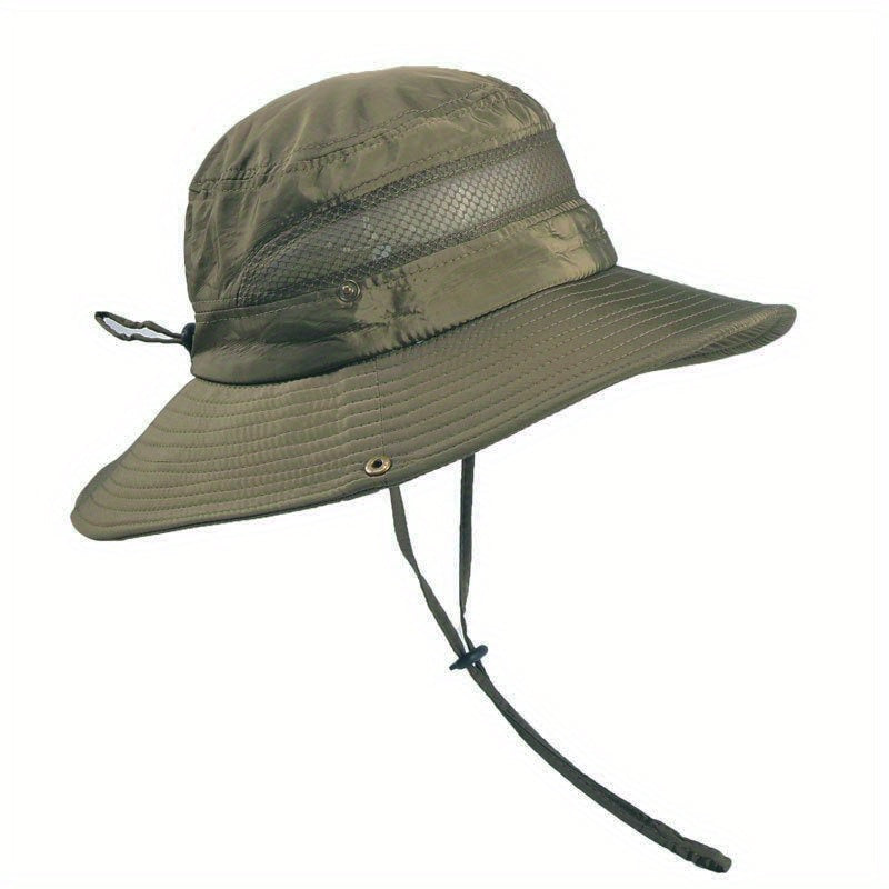 Mesh Top Bucket Hat Chin Strap Outdoor Summer Hiking Trekking Mountaineering