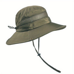 Mesh Top Bucket Hat Chin Strap Outdoor Summer Hiking Trekking Mountaineering