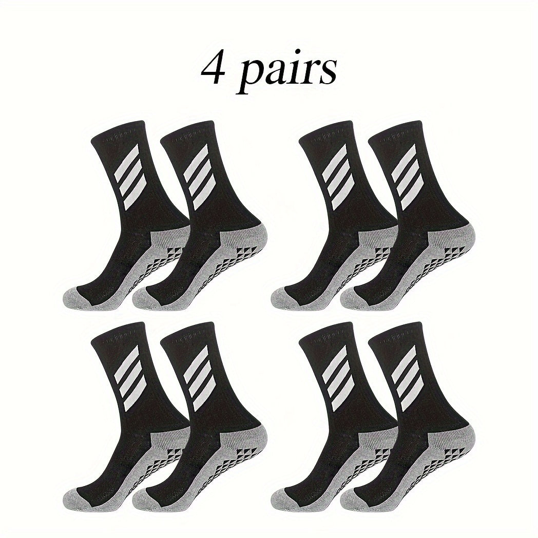 4 Pairs Non Slip Striped Football Socks