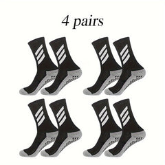 4 Pairs Non Slip Striped Football Socks