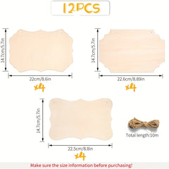 12pcs Unfinished Wooden Blank Signs for DIY Painting and Decor