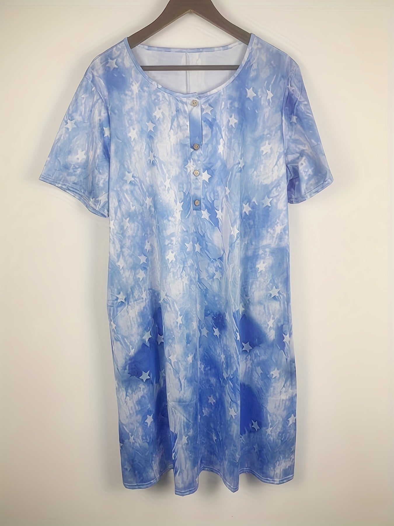 Casual Dress Women's Plus Star Print Short Sleeve Round Neck Dress