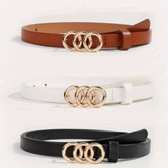 3pcs Set 3 O Ring Buckle Belt Casual Jeans Pants Belt For Women