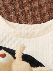 Boy's Cable Knit Sweatshirt & Toy Bear Bag & Sweatpants Set
