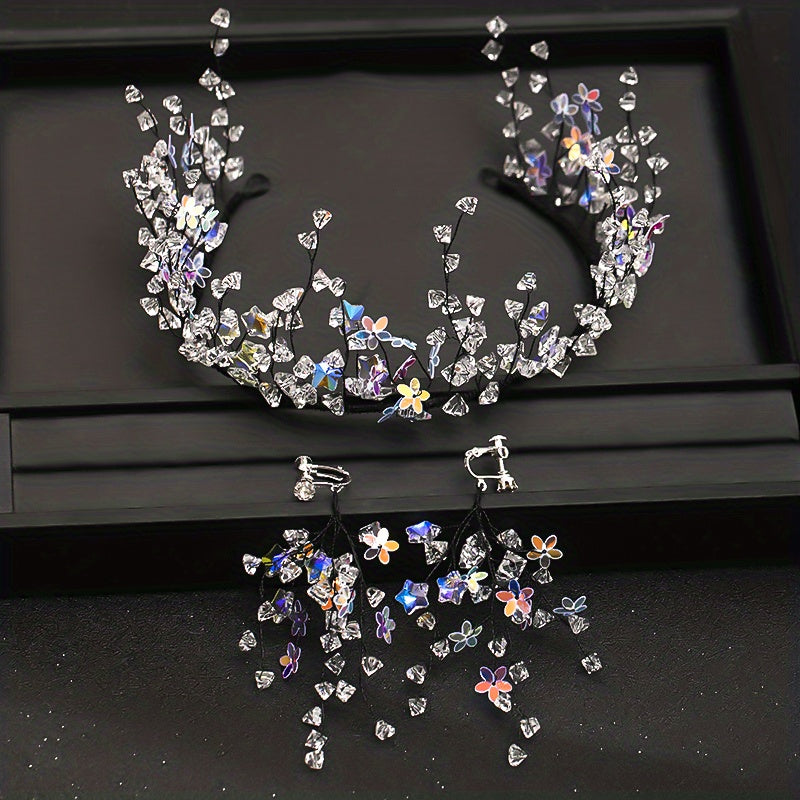 Bridal Crystal Crown Headband Earrings Set Wedding Jewelry Accessories