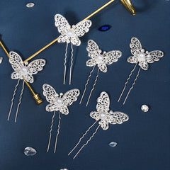 6pcs Butterfly Faux Pearl Hairpin Bridal Wedding Bobby Pin