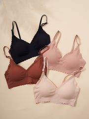 Seamless Wavy Trim Bralettes Comfort Soft Wireless Bra Women's Lingerie