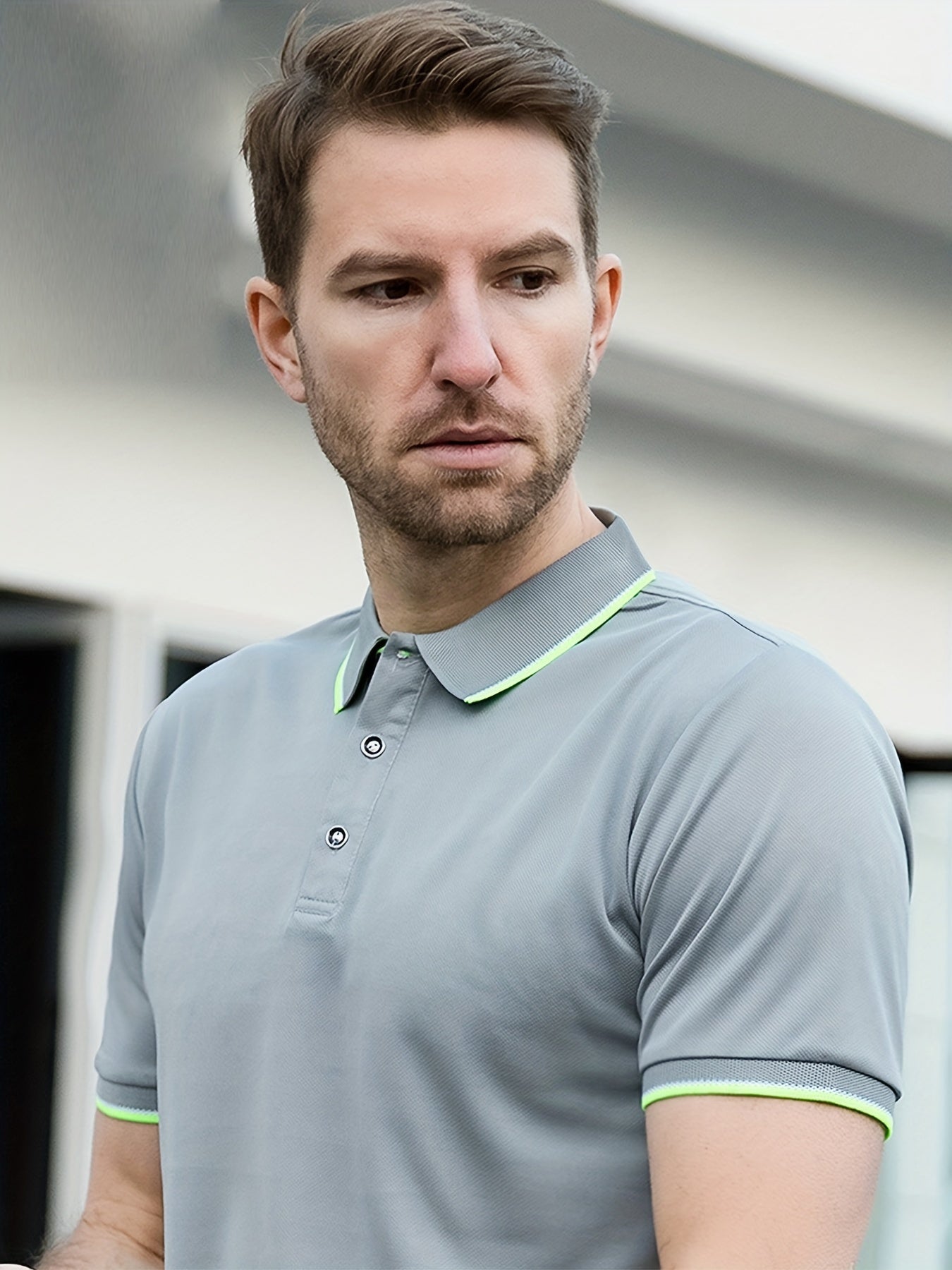 Men's Solid Bright Polo Shirt Casual Slightly Stretch Lapel Button Up Polo Shirt