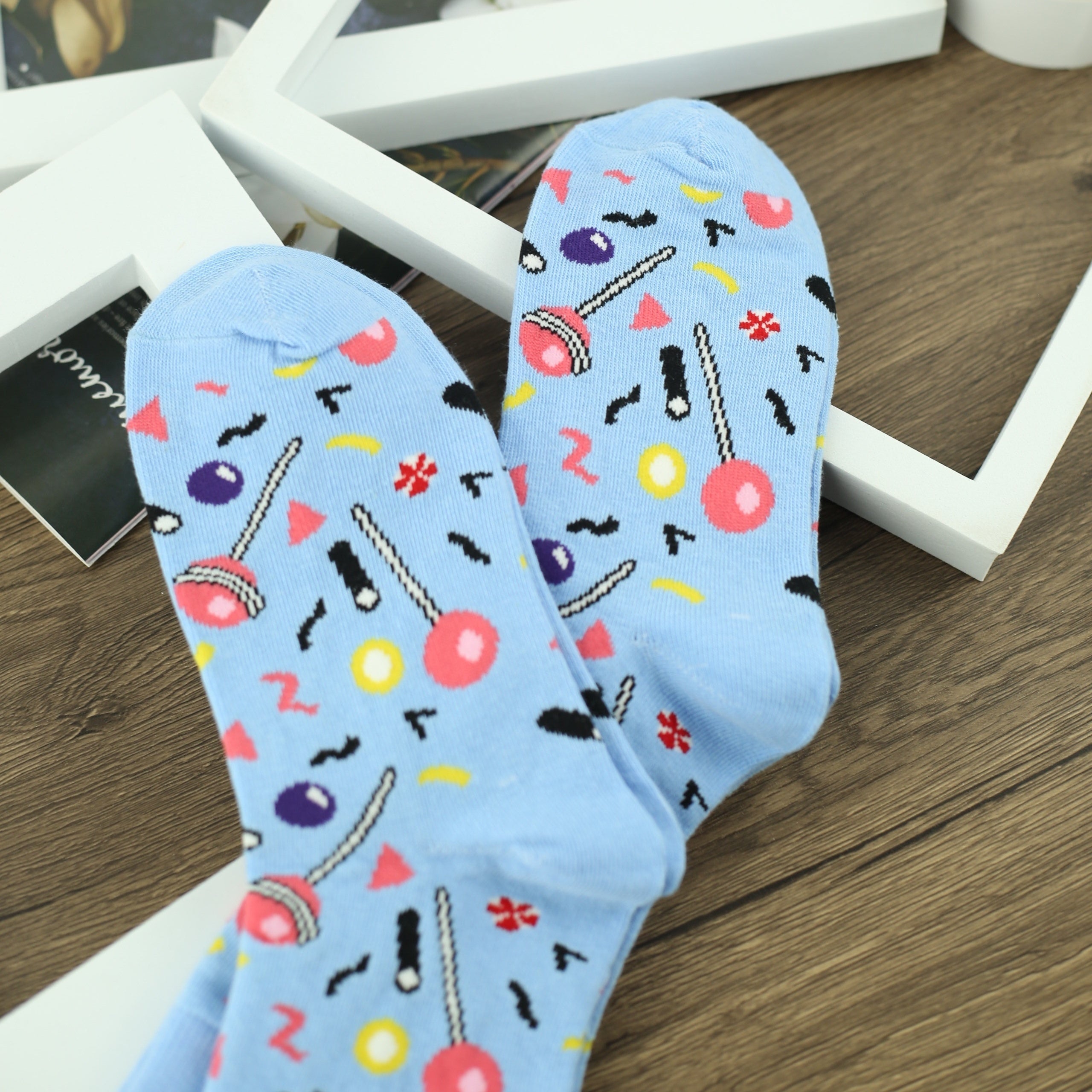 Men's Cartoon Lollipop Crew Socks 2 Pairs