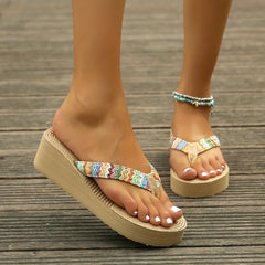 Women's Colorful Knit Sandals Slip On Open Toe Thick Bottom Non slip Flip Flops