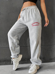 Sports Pants Women's Plus Letter Print Tie Waist Fitness Joggers