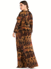 Allover Print Long Sleeve Maxi Dress With Pockets