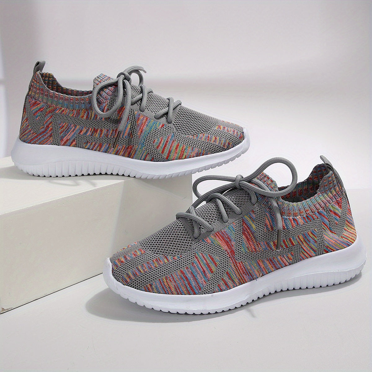 Women's Knitted Sporty Shoes Breathable Lightweight Lace Up Sneakers