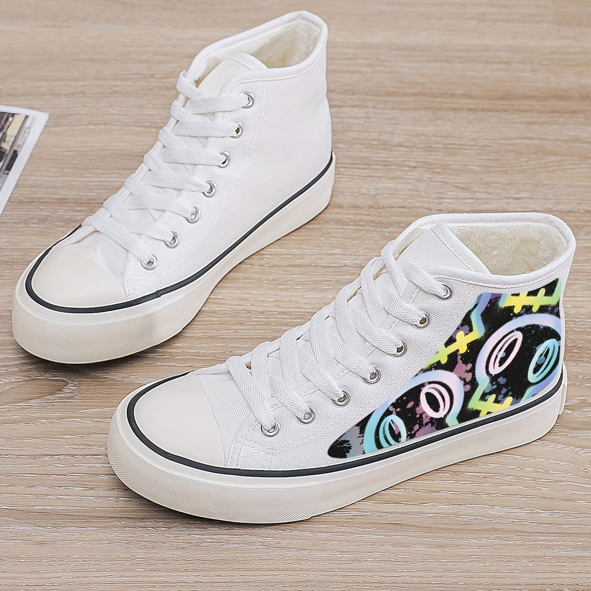 Cartoon Skull High Top Skate Shoes Warm Plush Lining Non Slip Sneakers