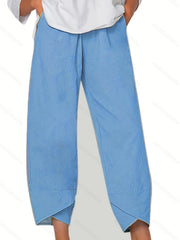 Solid Casual Elastic Waist Summer Pants With Pockets