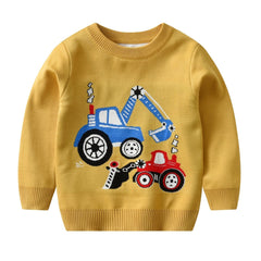 Boys Sweater Cartoon Engineering Vehicle Pattern Knit Pullover