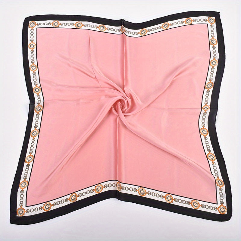 70 Square Scarf Classic Solid Chain Pattern Edge Bandana Vintage Necke...