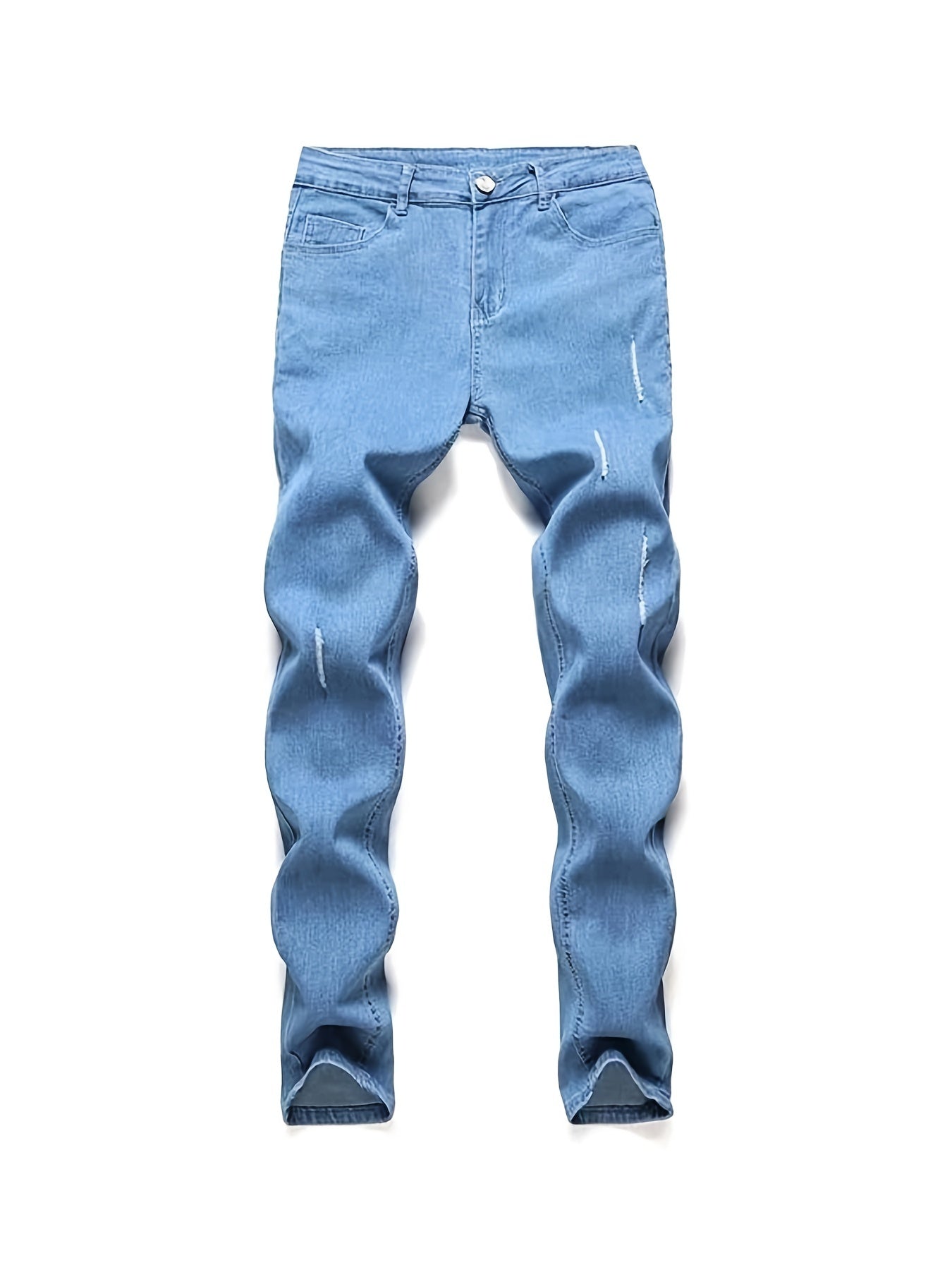 Men's Distressed Cotton Jeans Slim Fit Street Style Denim Pants