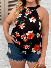 Floral Print Cut Out Round Neck Vest Top