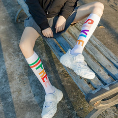 Letter Print Calf Socks Comfy Sports Knee High Socks Women's Stockings