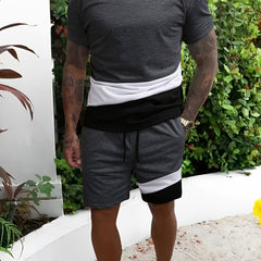 Men's Block Graphic T shirt & Active Drawstring Shorts Set