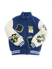 Men's Casual Lamb Fleece Block Jacket With Embroidered Patches