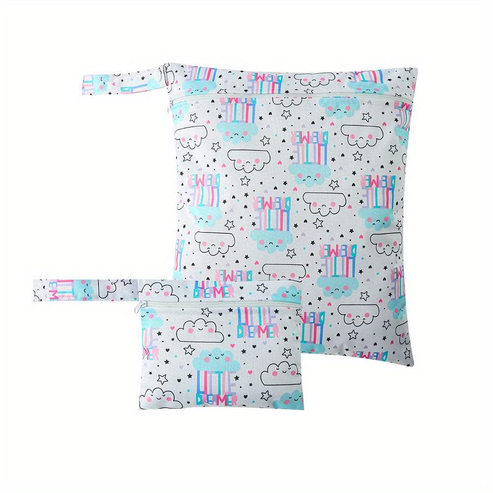 2pcs Reusable Printed Diaper Bags for Travel & Wet Dry Cloth Diapers