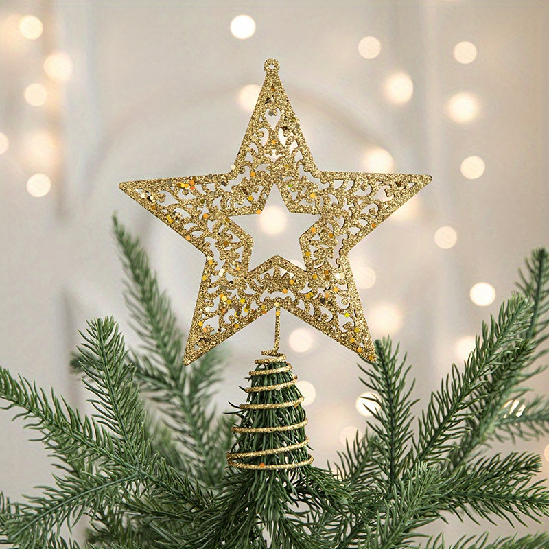 Golden Iron Hollow Five-pointed Star Christmas Tree Topper