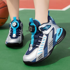 Boy's Basketball Shoes With Rotating Buckle Non Slip Sneakers