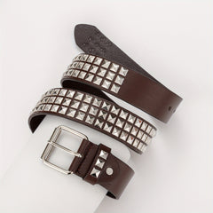 Punk Leather Belt with Four Square Beads Rivet Belt