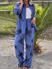Women's Floral Print Blouse & Wide Leg Pants Set