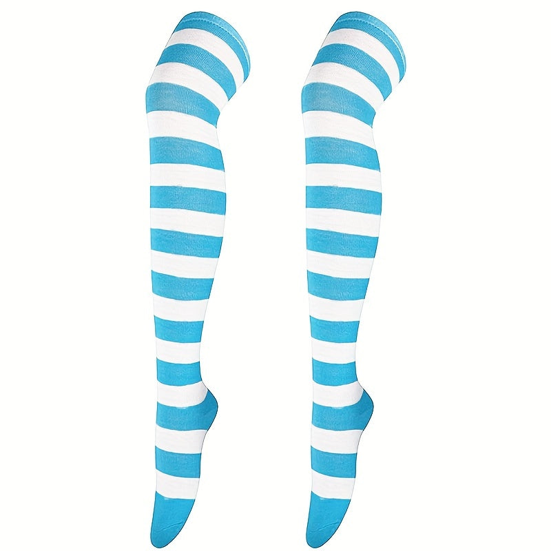 5 Pairs Striped Thigh High Socks Cosplay Over The Knee Socks