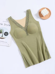 Women's V Neck Thermal Tank Top with Built-in Bra