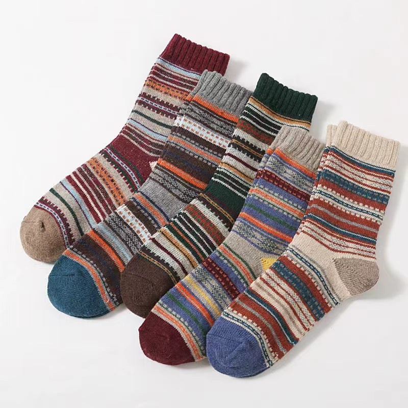 5 Pairs Women's Striped Thermal Crew Socks