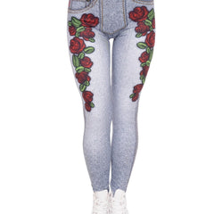 Red Roses Print High Waist Yoga Leggings