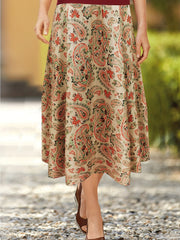 Women's Plus Size Boho Skirt Paisley Print Pleated Retro Skirt