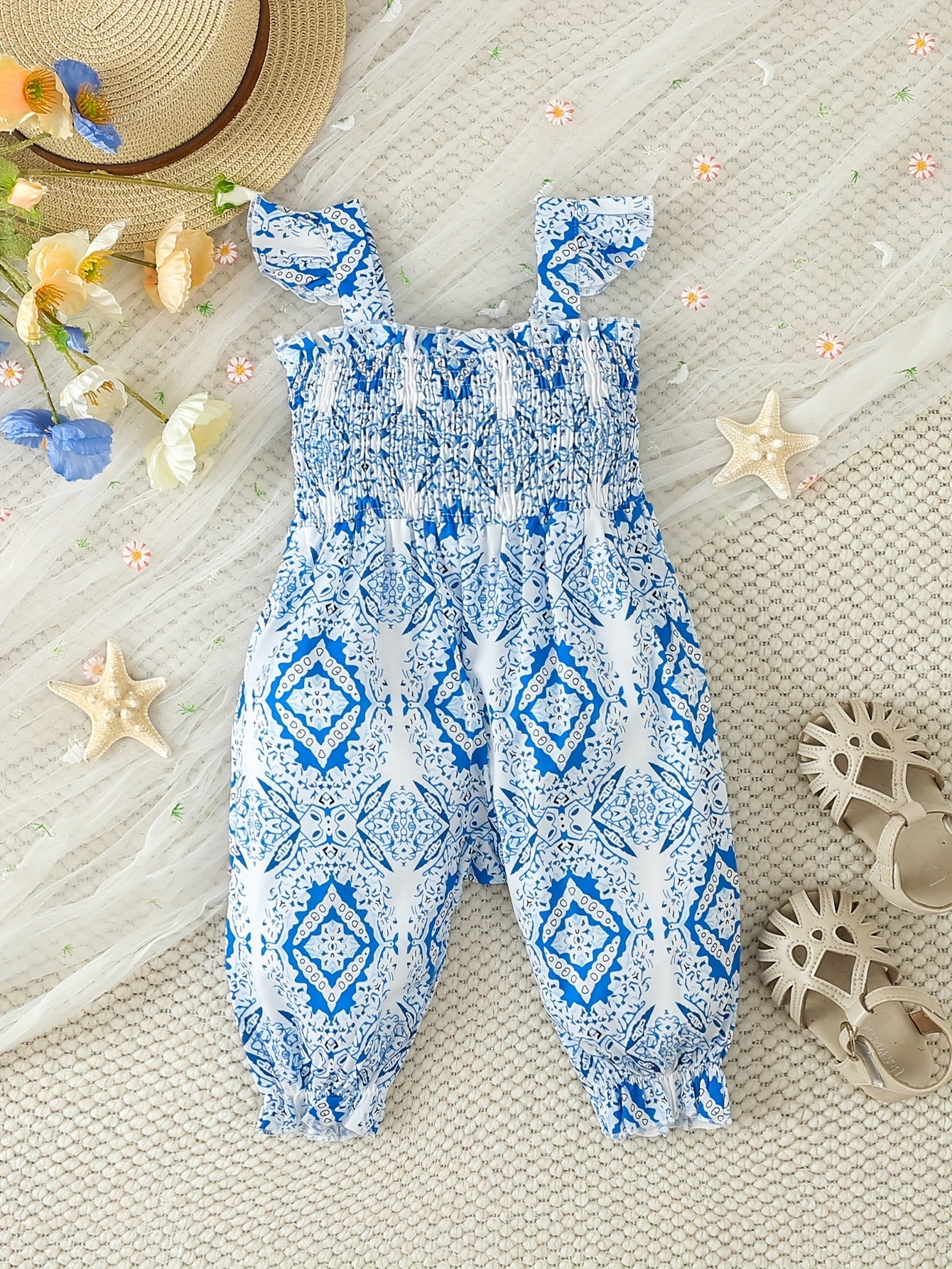 Boho Geo Graphic Jumpsuits Baby Girls Suspender Pants