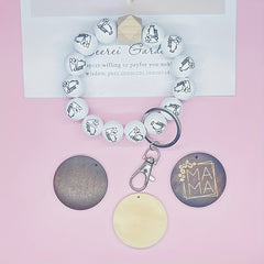 Monogram Printed Wood Bead Bracelet Keychain Horn Cheer Bracelet Alphabet