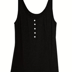Button Decor Tank Top Sleeveless Round Neck Loose Casual Summer