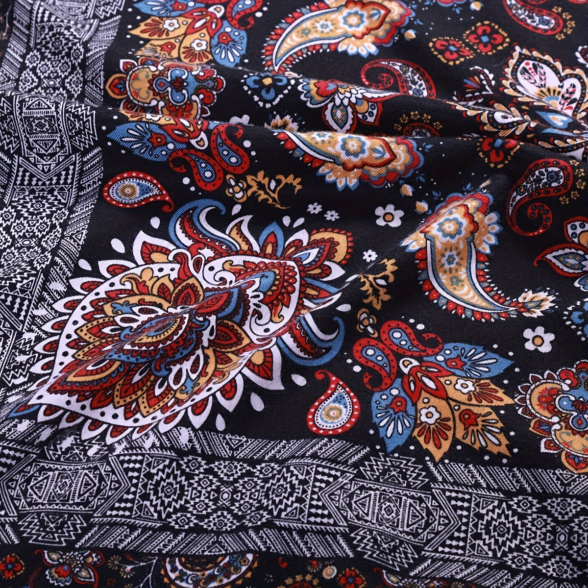 Boho Cashew Square Scarf Vintage Printed Tassel Shawl