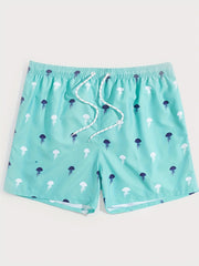 Jellyfish Print Tropical Drawstring Swim Trunk Men's Board Shorts