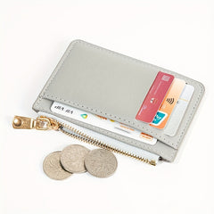 Slim Card Holder Keychain Faux Leather Wallet Card Slots Coin Purse