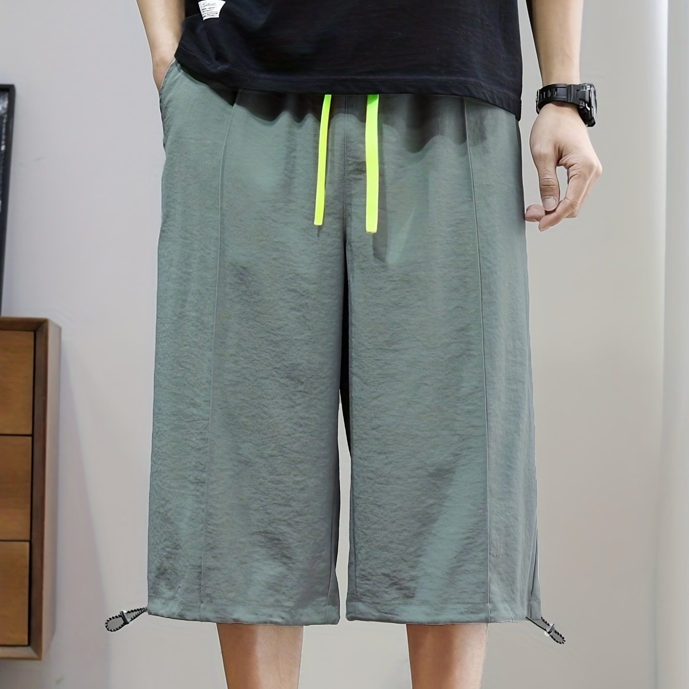 Men's Breathable Drawstring Waist Shorts Long Length Casual Summer