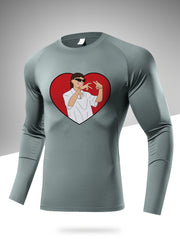 Men's Solid Letter Print Compression Shirt Long Sleeve